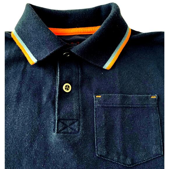 CAT & JACK SHORT SLEEVE POLO SHIRT, BOYS, XS (4/5), NAVY, ORANGE & LT BLUE TRIM - Picture 2 of 7